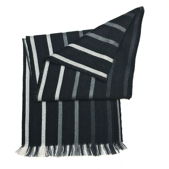 Amicale Men’s Wool Scarf Black Gray Striped 10,5x68 inches - Picture 4 of 7